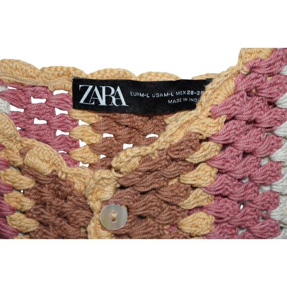 Zara Multicolor Crochet Knit Button Tank Top Boho Festival Y2K Size M/L - Picture 9 of 9